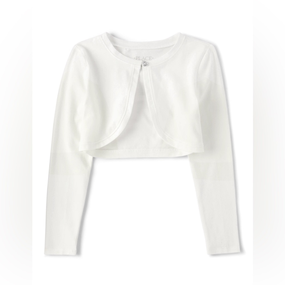 NWT Girls White Long Sleeve Cotton Shrug Holiday Cardigan Children’s Place 7/8